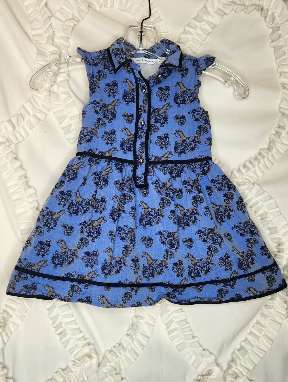 Janie Jack Horse Print Button Front Dress Sz 3 Kids 100% Cotton